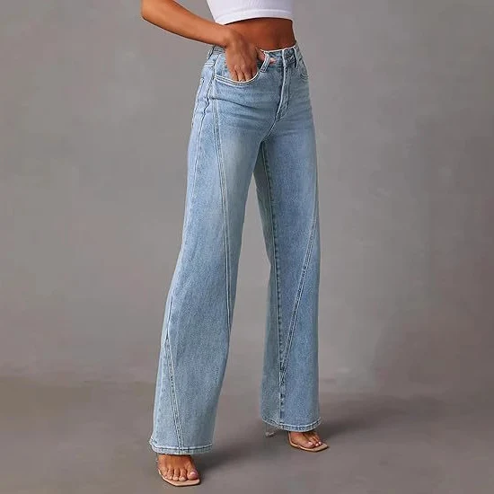 Damen Hochtaillierte gerade geschnittene Jeans mit betonten Längsnähten Nord Taschen