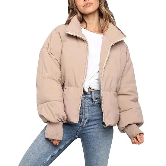 Damen Gesteppte Kurzjacke mit Stehkragen, wattierter Füllung und elastischen Bündchen Nord Taschen