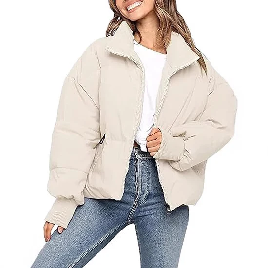 Damen Gesteppte Kurzjacke mit Stehkragen, wattierter Füllung und elastischen Bündchen Nord Taschen