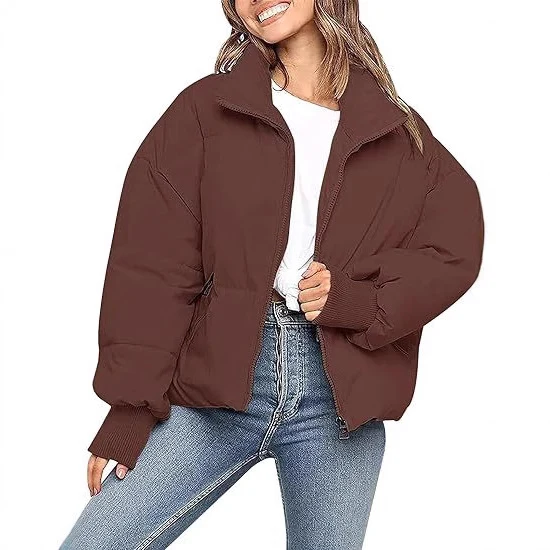Damen Gesteppte Kurzjacke mit Stehkragen, wattierter Füllung und elastischen Bündchen Nord Taschen