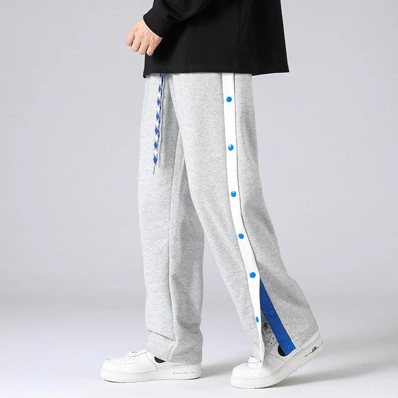 Herren Weite Sweatpants mit seitlichem Druckknopfverschluss, Kordelzug & kontrastierten Einsätzen Nord Taschen