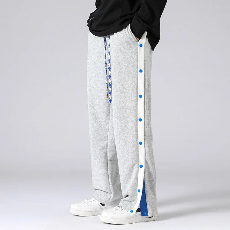 Herren Weite Sweatpants mit seitlichem Druckknopfverschluss, Kordelzug & kontrastierten Einsätzen Nord Taschen