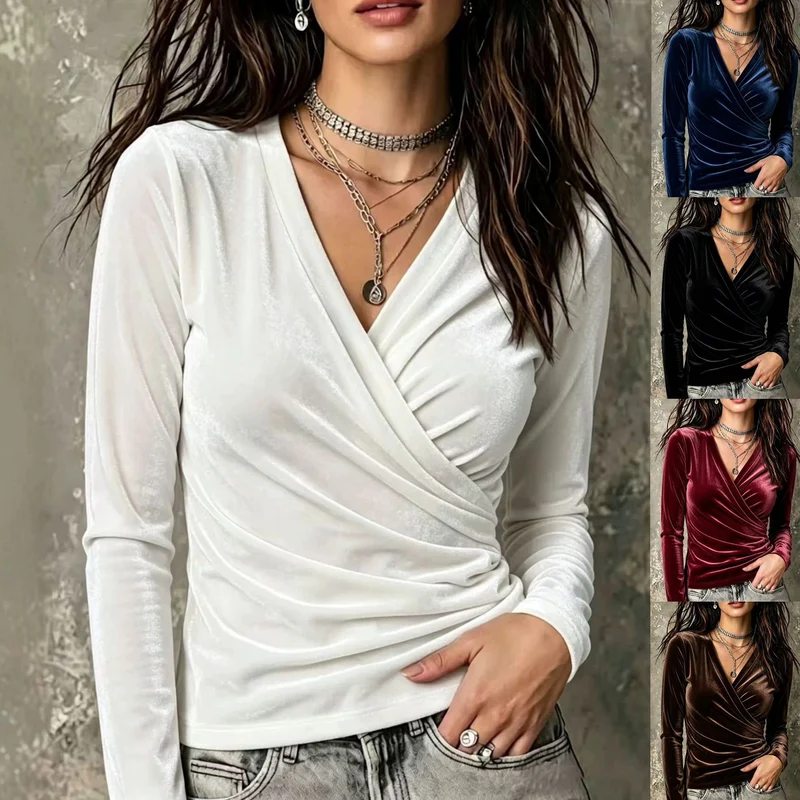 Damen Samt-Wickelshirt mit taillierter Drapierung Nord Taschen