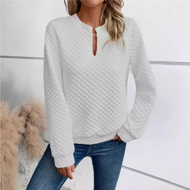 Damen Gesteppter Kuschel-Pullover mit Schlitzkragen Nord Taschen
