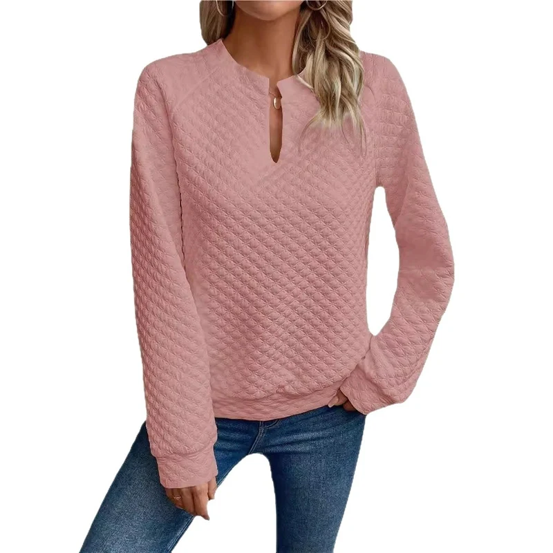 Damen Gesteppter Kuschel-Pullover mit Schlitzkragen Nord Taschen