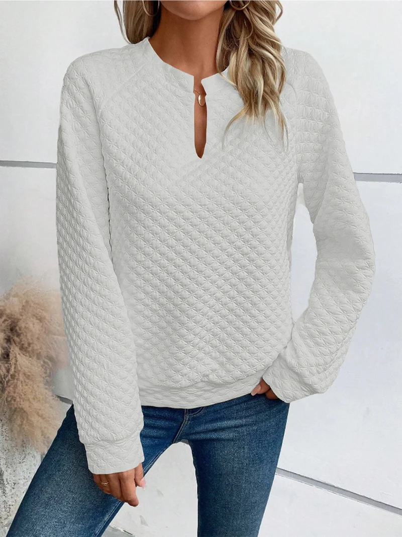 Damen Gesteppter Kuschel-Pullover mit Schlitzkragen Nord Taschen