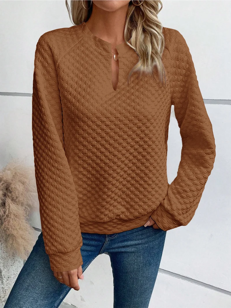Damen Gesteppter Kuschel-Pullover mit Schlitzkragen Nord Taschen