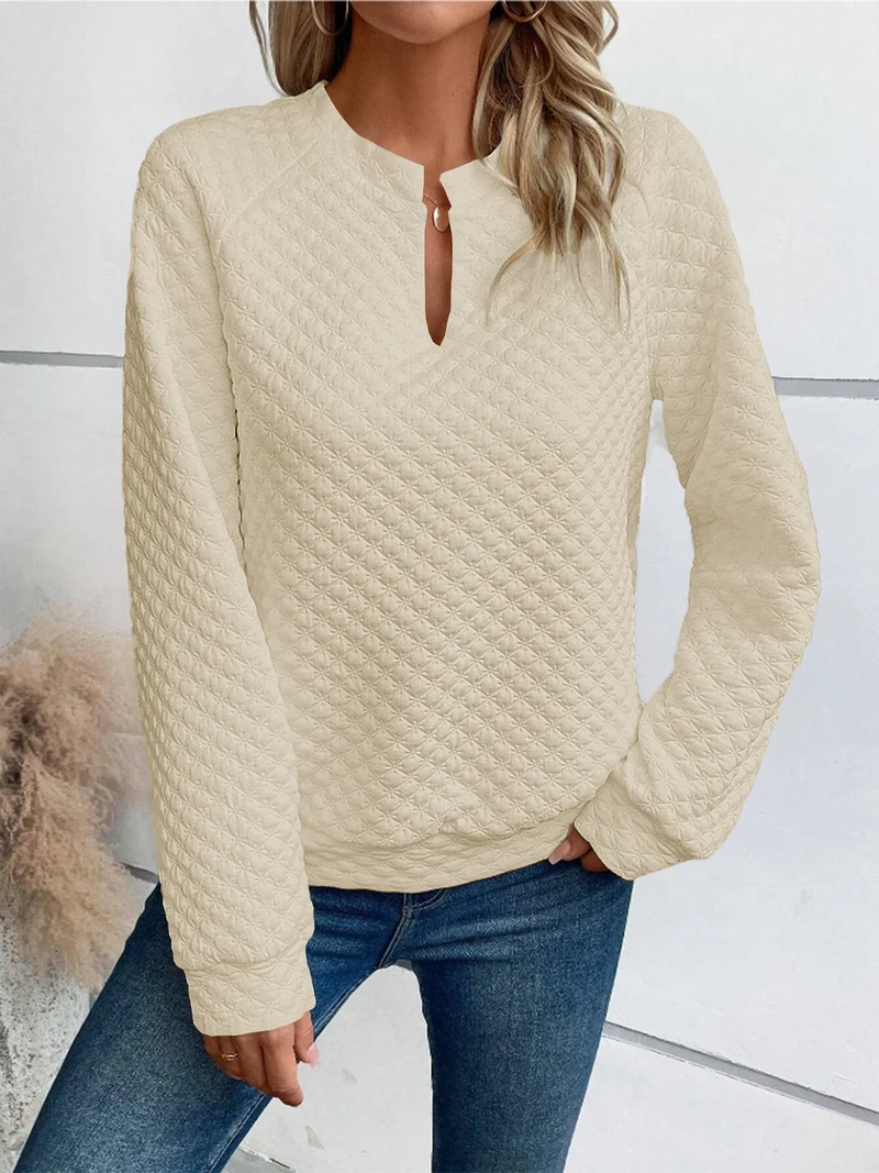 Damen Gesteppter Kuschel-Pullover mit Schlitzkragen Nord Taschen