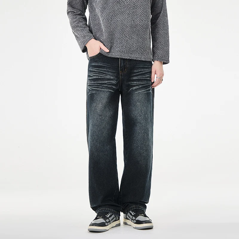 Herren weite Vintage-Jeans mit Used-Effekt und tiefem Schritt Nord Taschen