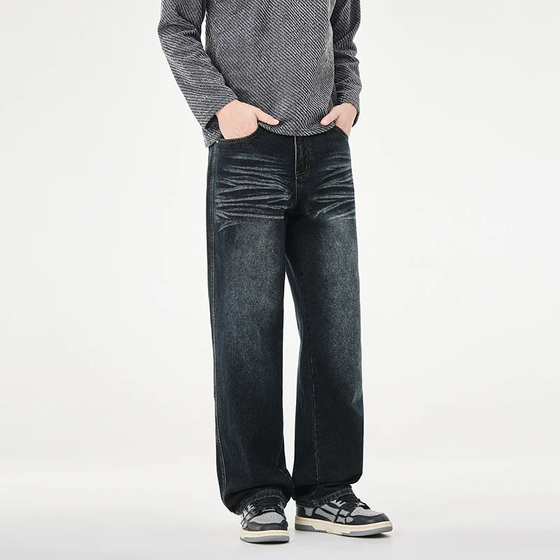 Herren weite Vintage-Jeans mit Used-Effekt und tiefem Schritt Nord Taschen