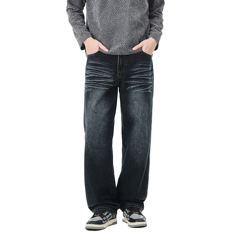 Herren weite Vintage-Jeans mit Used-Effekt und tiefem Schritt Nord Taschen