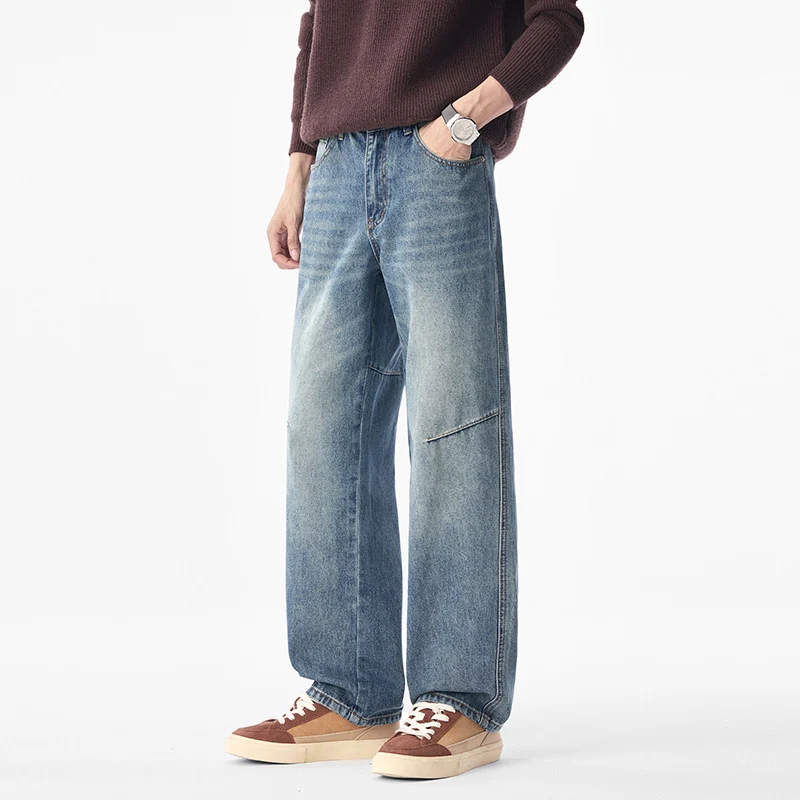 Herren Weite Vintage-Denim-Jeans mit markanter Knie-Naht und lockerem Schnitt Nord Taschen