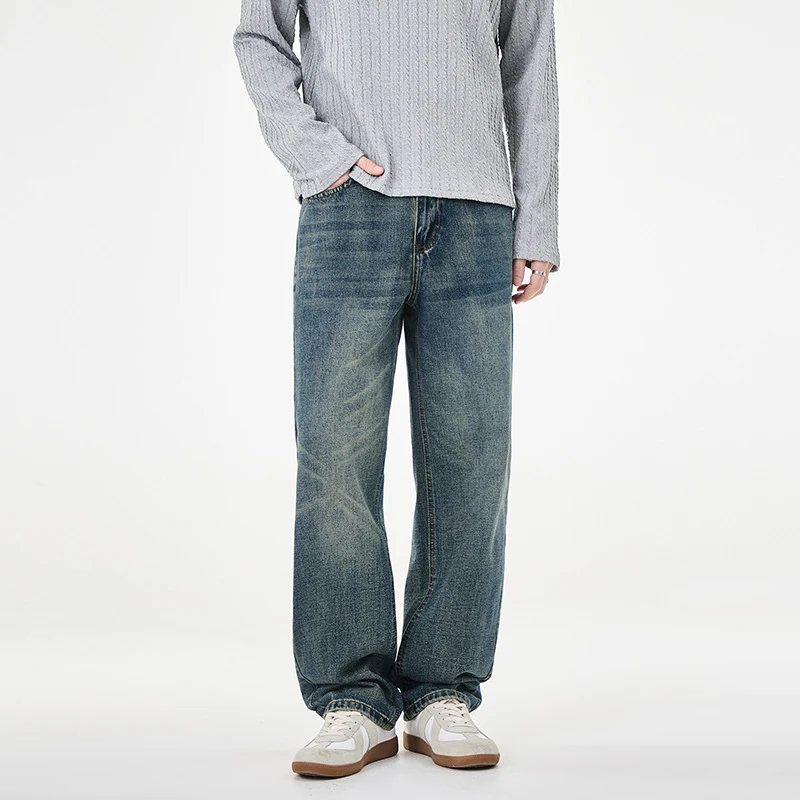 Herren weite Denim-Jeans mit geradem Schnitt und Vintage-Waschung Nord Taschen