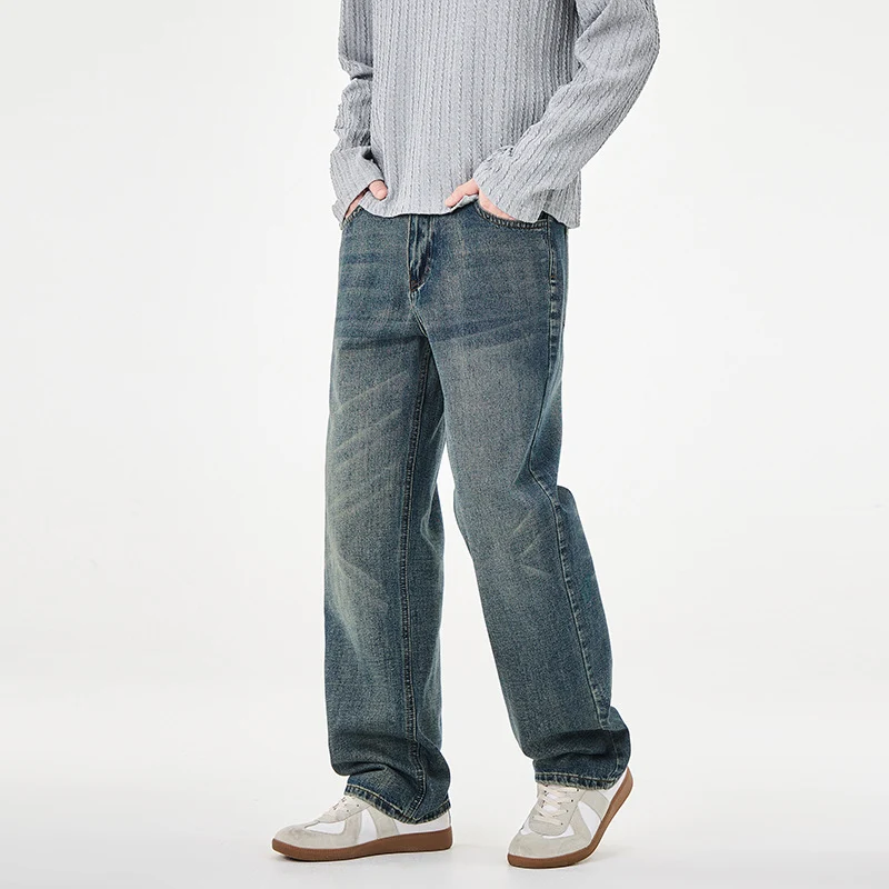 Herren weite Denim-Jeans mit geradem Schnitt und Vintage-Waschung Nord Taschen
