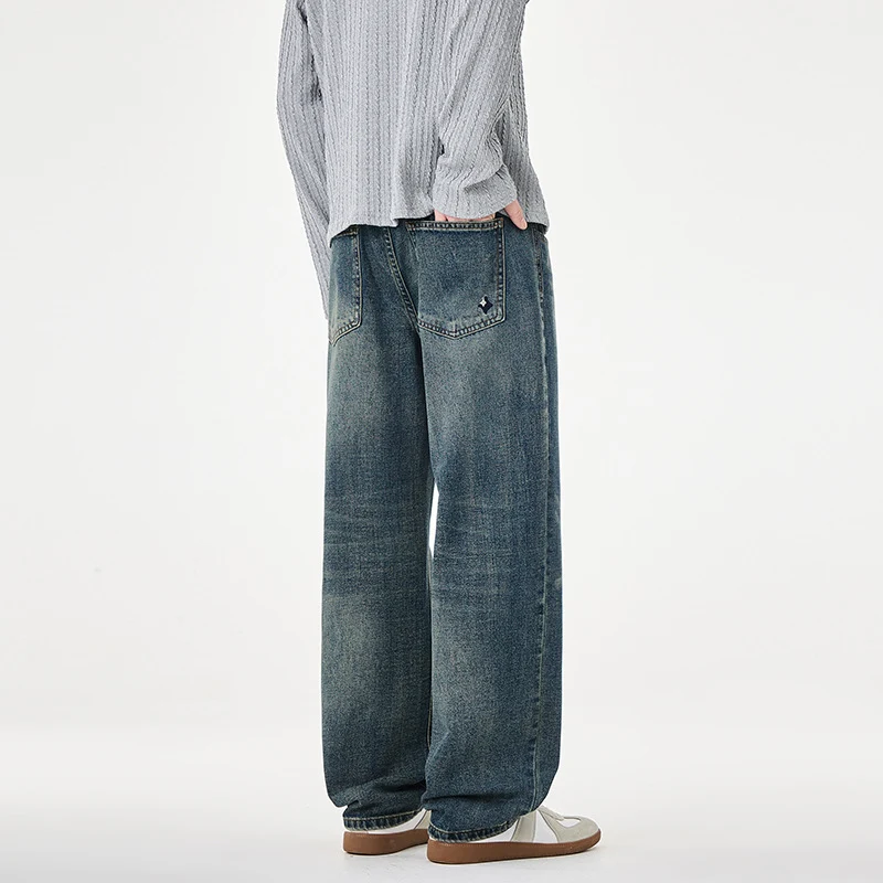 Herren weite Denim-Jeans mit geradem Schnitt und Vintage-Waschung Nord Taschen