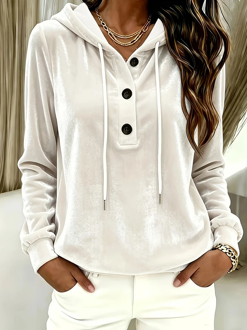Damen Samt-Hoodie mit Knopfleiste, Kapuze und weichem Fleece-Finish Nord Taschen