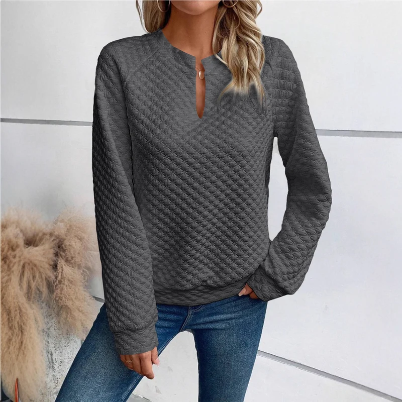Damen Gequilteter Stepppullover mit V‑Schlitz und strukturierter Rautenoptik Nord Taschen