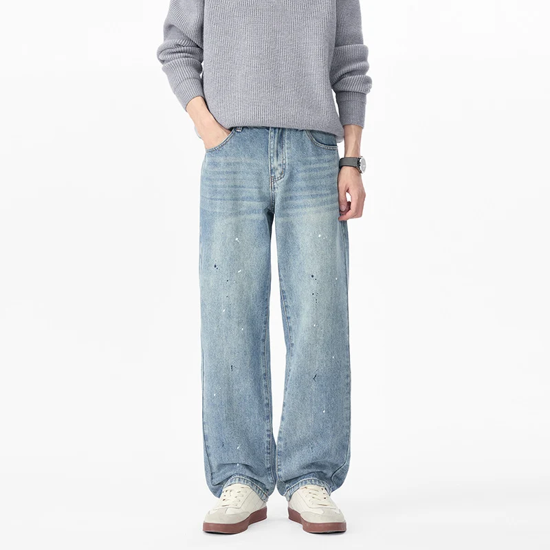 Herren Relaxed-Fit Denimhose mit Paint-Splatter und geradem Bein Nord Taschen