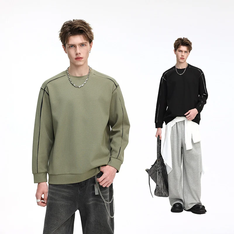 Herren Oversize Rippstruktur-Langarmshirt mit Kontrastnähten Nord Taschen