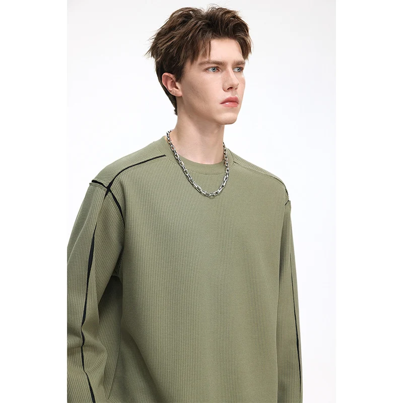 Herren Oversize Rippstruktur-Langarmshirt mit Kontrastnähten Nord Taschen