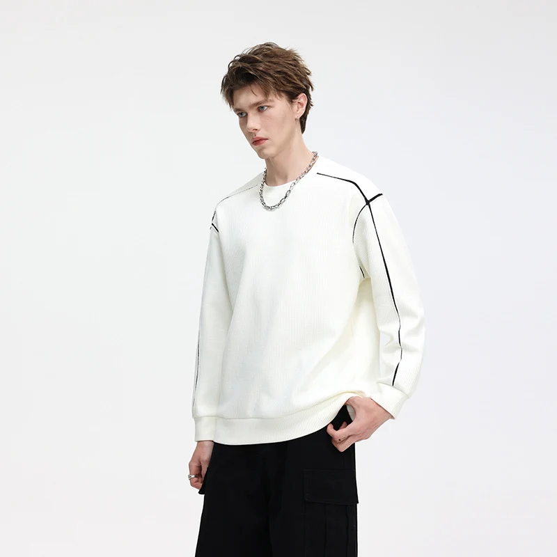 Herren Oversize Rippstruktur-Langarmshirt mit Kontrastnähten Nord Taschen