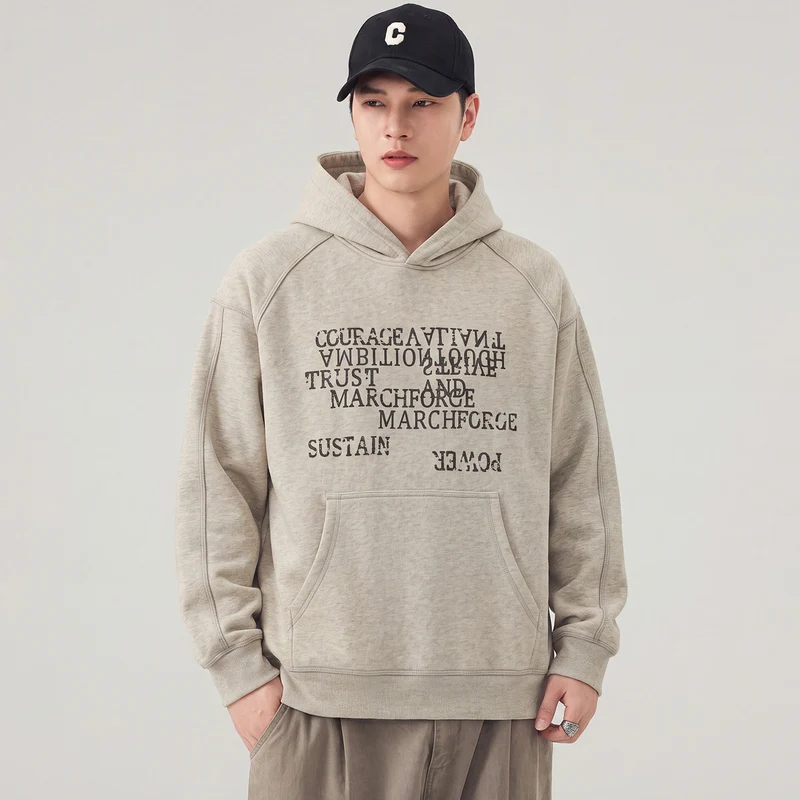 Herren Oversize Kapuzenpullover mit Statement-Print und Kängurutasche Nord Taschen