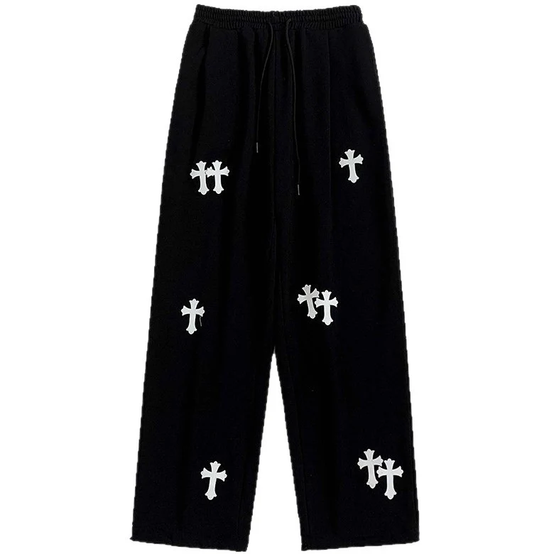 Herren weite Baumwoll-Jogginghose mit Allover-Kreuzprint und elastischem Tunnelzugbund Nord Taschen