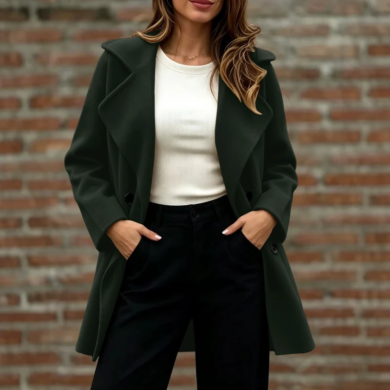 Damen Doppelreihiger Wollmantel mit Oversize-Revers Nord Taschen