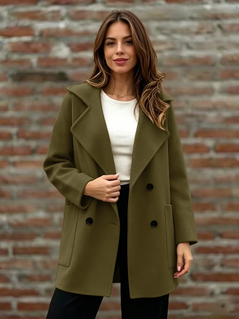 Damen Doppelreihiger Wollmantel mit Oversize-Revers Nord Taschen