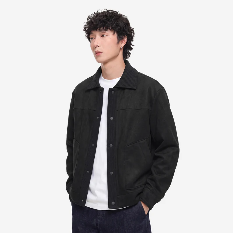 Herren Overshirt-Jacke im Wildlederlook mit Rippkragen und Druckknopfleiste Nord Taschen