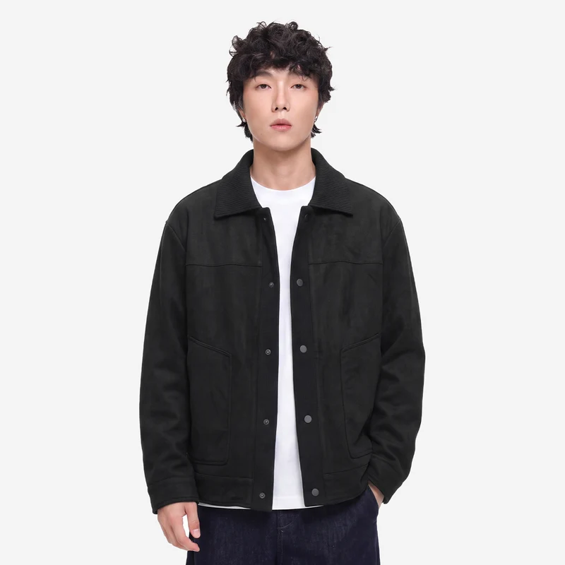 Herren Overshirt-Jacke im Wildlederlook mit Rippkragen und Druckknopfleiste Nord Taschen