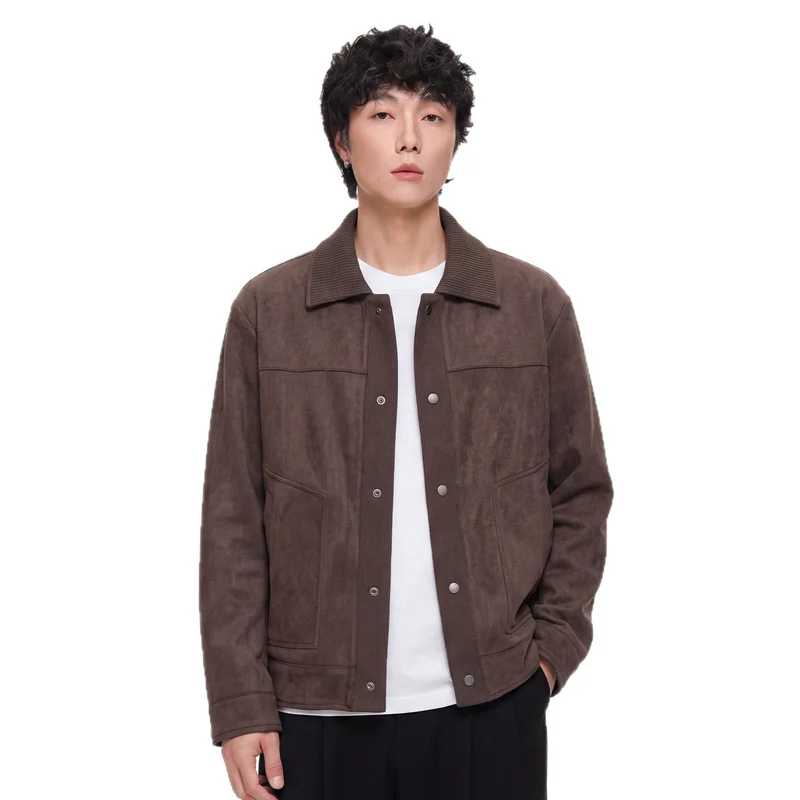 Herren Overshirt-Jacke im Wildlederlook mit Rippkragen und Druckknopfleiste Nord Taschen