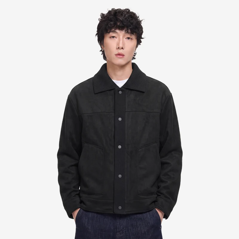 Herren Overshirt-Jacke im Wildlederlook mit Rippkragen und Druckknopfleiste Nord Taschen