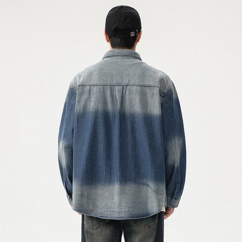 Herren Overshirt aus Denim mit Kontrastärmeln und leichter Used-Waschung Nord Taschen