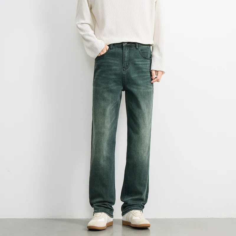 Herren Locker geschnittene Denimhose mit hohem Bund und dezenter Vintage-Waschung Nord Taschen