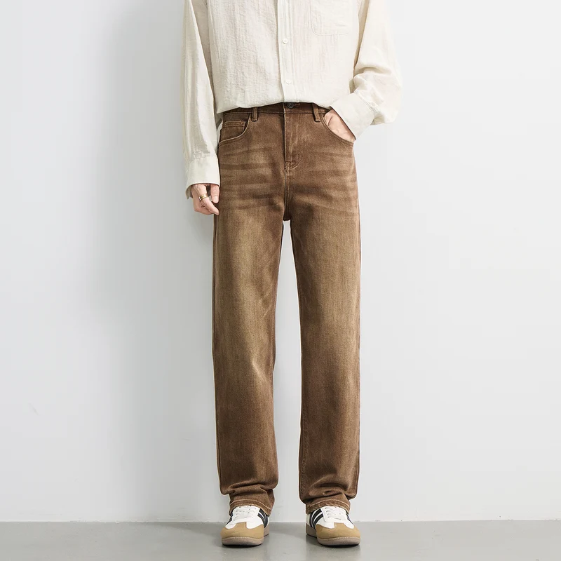 Herren Locker geschnittene Denimhose mit hohem Bund und dezenter Vintage-Waschung Nord Taschen