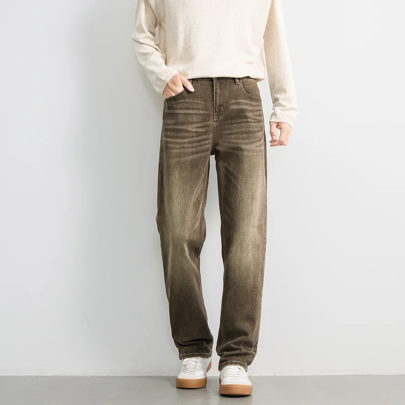 Herren Locker geschnittene Denimhose mit hohem Bund und dezenter Vintage-Waschung Nord Taschen
