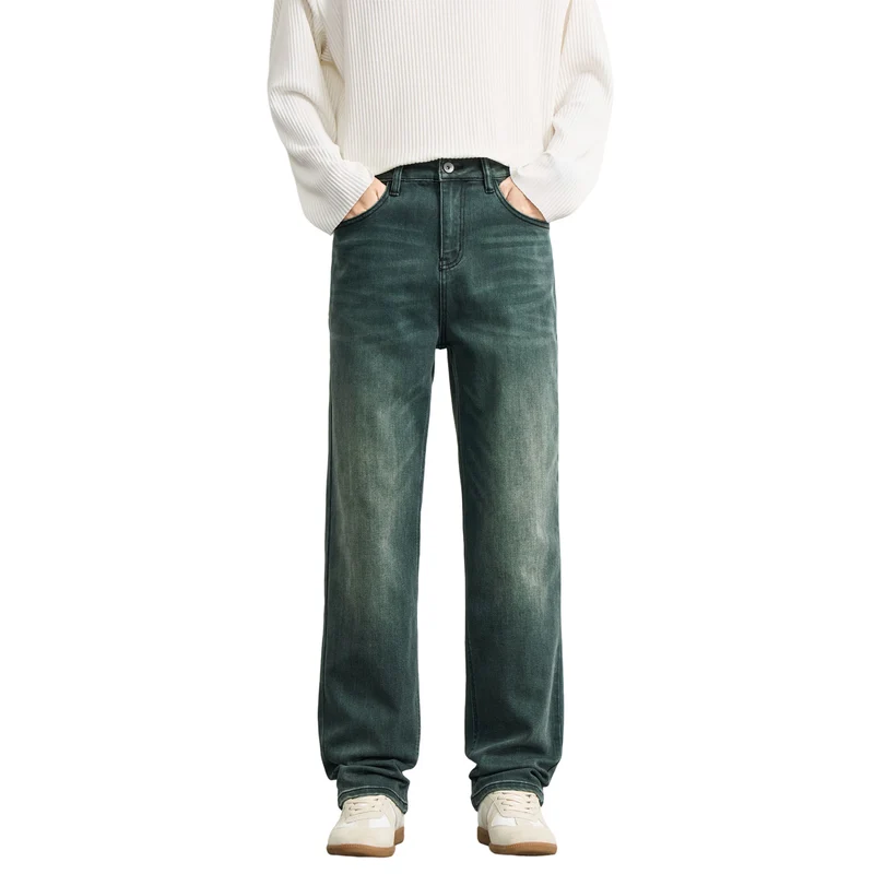 Herren Locker geschnittene Denimhose mit hohem Bund und dezenter Vintage-Waschung Nord Taschen