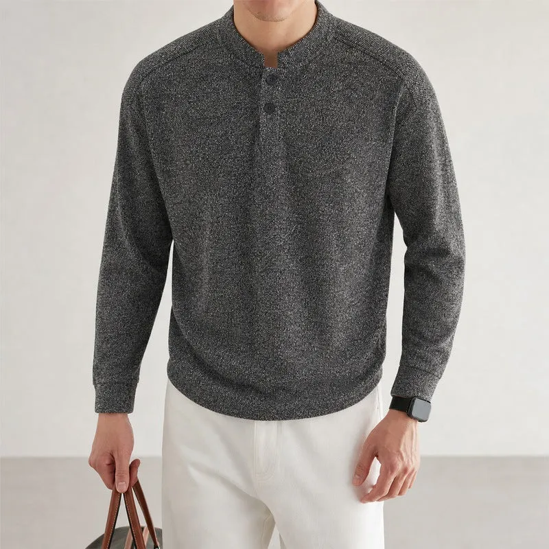 Herren Langarm Waffelstrick-Henley-Pullover mit Knopfleiste Nord Taschen