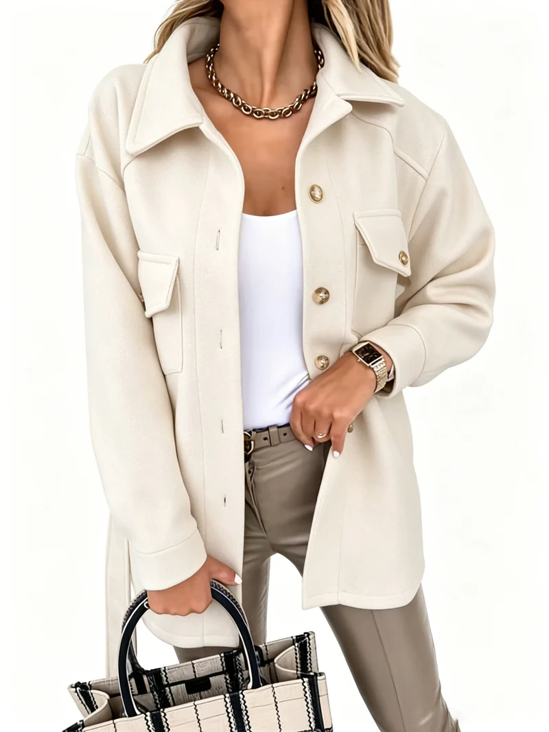 Damen Oversize-Hemdenjacke mit aufgesetzten Klappentaschen Nord Taschen