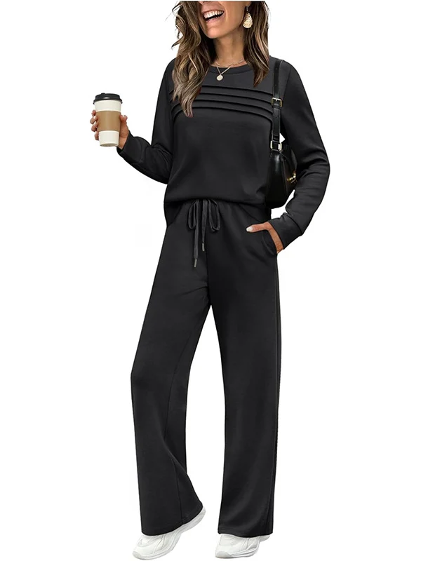 Damen Lounge-Set aus weichem Sweatstoff mit gerafftem Oberteil und weit geschnittenen Jogginghosen Nord Taschen