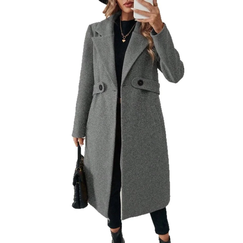 Damen Longline-Mantel mit Reverskragen und Pattentaschen-Detail Nord Taschen