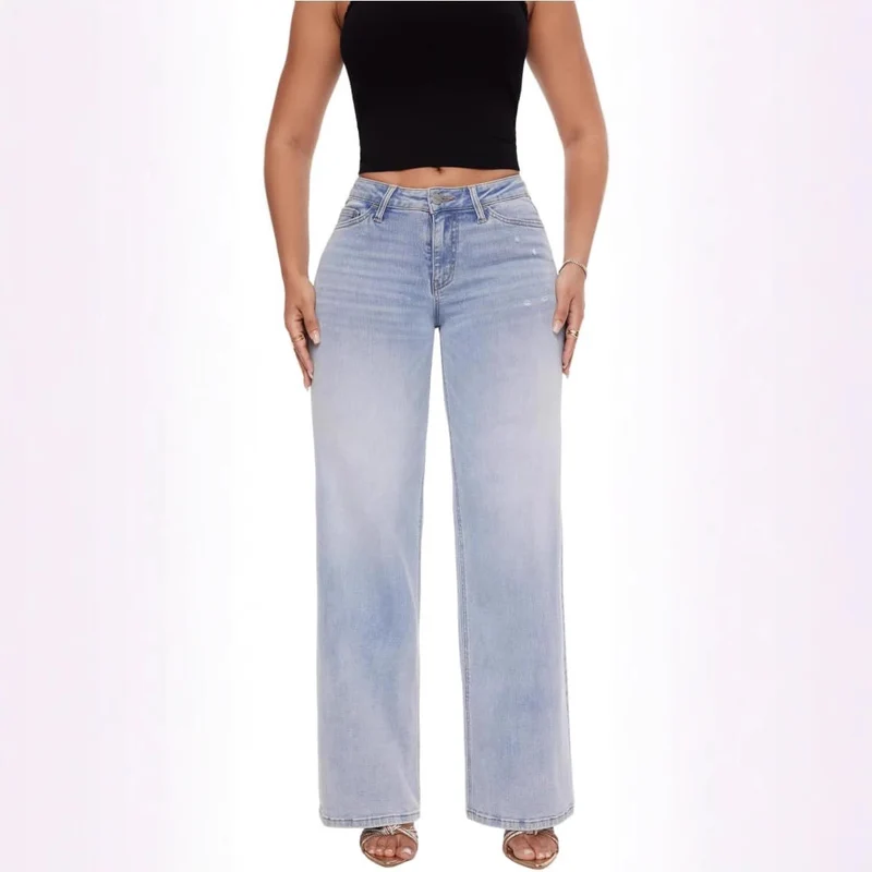 Damen Weite High‑Waist Schlagjeans aus Stretch Denim Nord Taschen