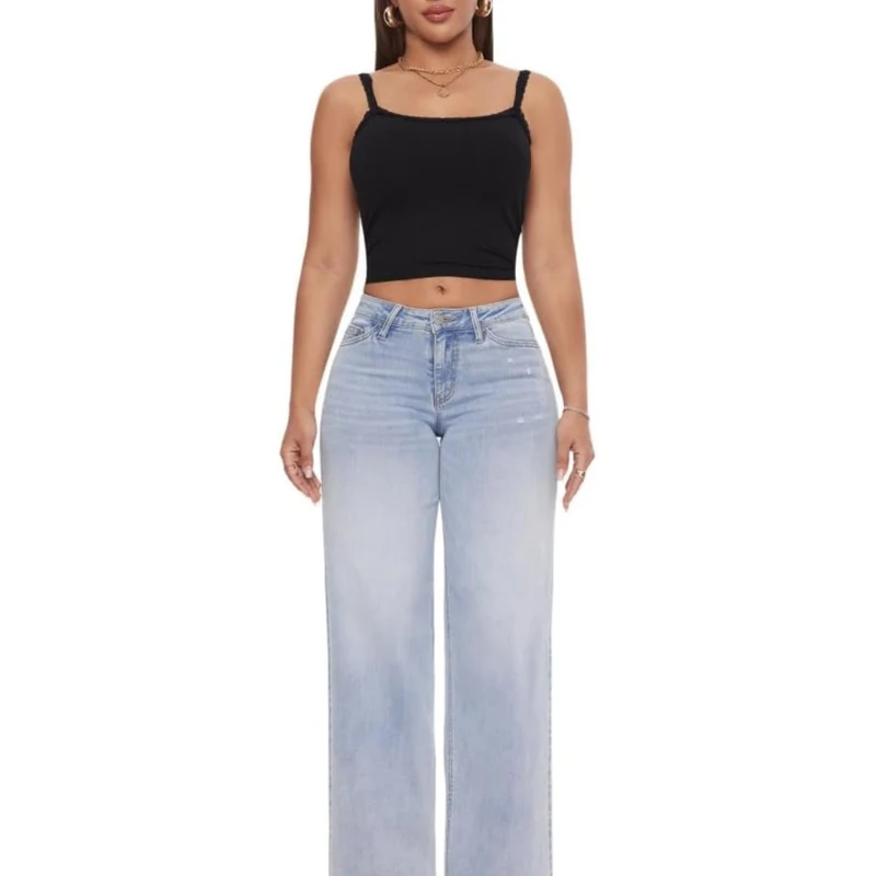 Damen Weite High‑Waist Schlagjeans aus Stretch Denim Nord Taschen