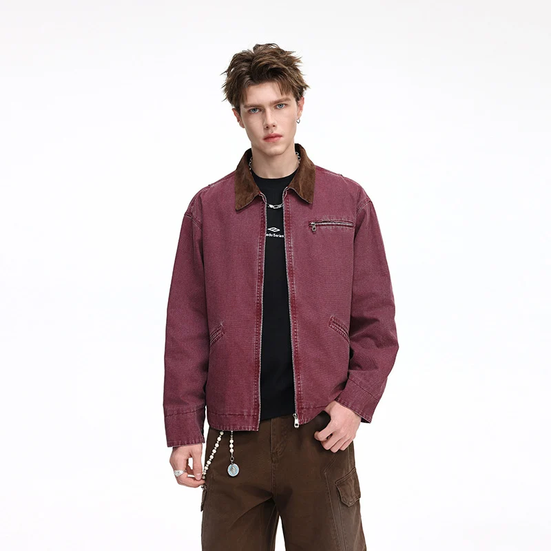 Herren Freizeitjacke aus gewaschenem Baumwollcanvas mit Cordkragen und Reißverschluss-Tasche Nord Taschen