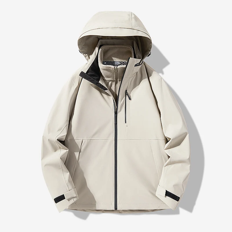 Herren Wasserdichte technische Softshell-Hybridjacke mit integriertem Fleecefutter und verstellbarer Kapuze Nord Taschen