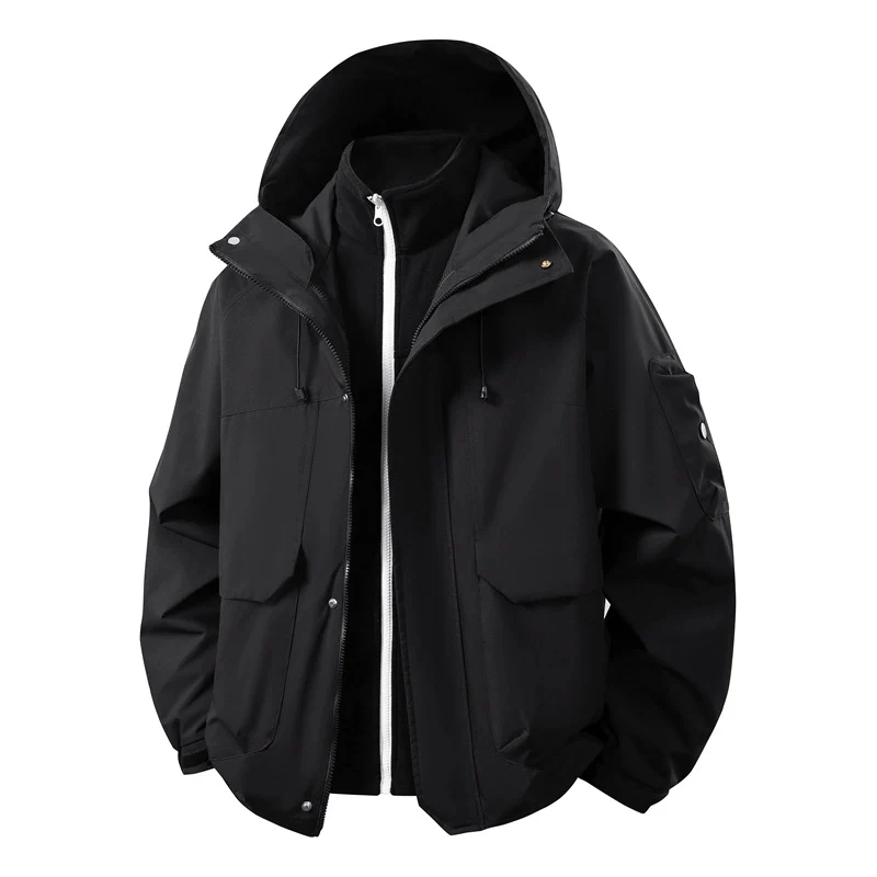 Herren Wasserabweisende Doppeljacke mit abnehmbarer Fleece‑Innenjacke und Kapuze Nord Taschen
