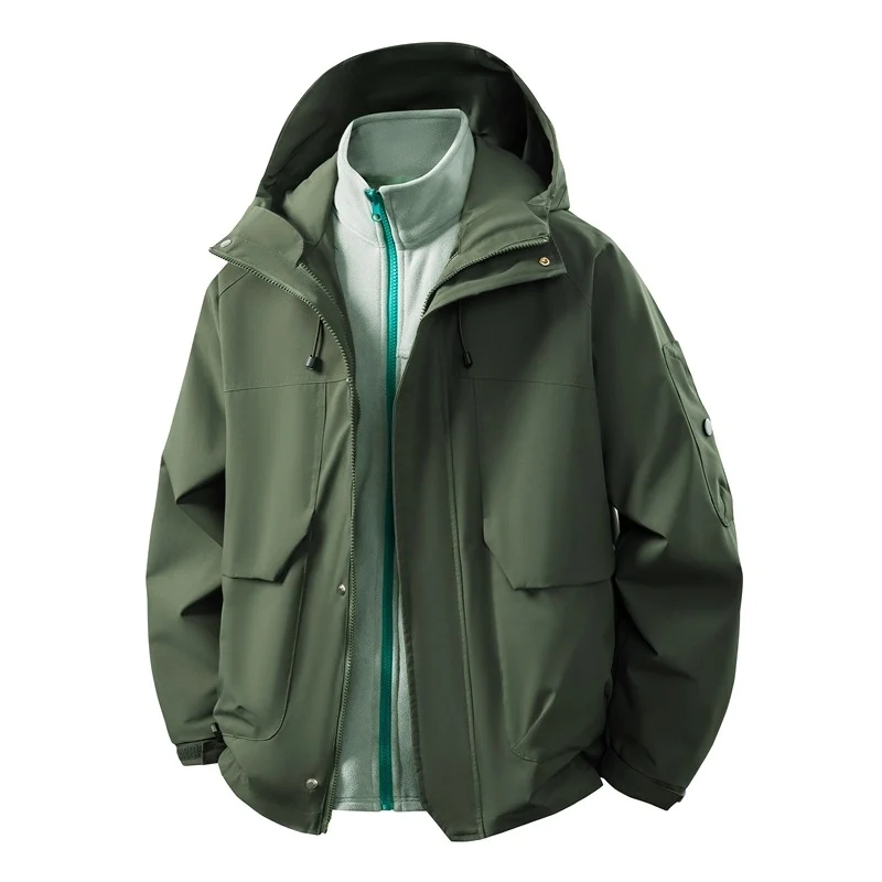 Herren Wasserabweisende Doppeljacke mit abnehmbarer Fleece‑Innenjacke und Kapuze Nord Taschen