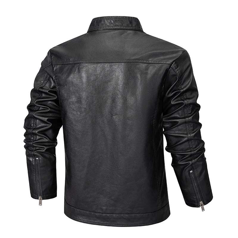 Herren Slim-Fit Kunstleder-Reißverschlussjacke mit Stehkragen und Nahtpaneelen Nord Taschen