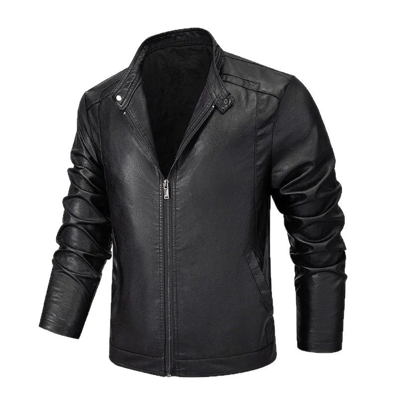 Herren Slim-Fit Kunstleder-Reißverschlussjacke mit Stehkragen und Nahtpaneelen Nord Taschen